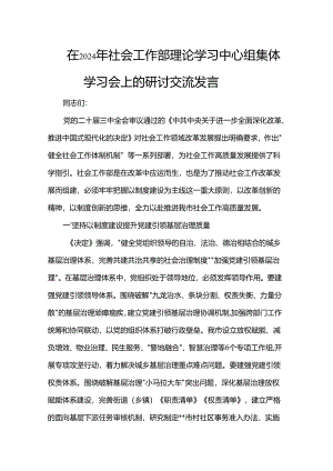 在2024年社会工作部理论学习中心组集体学习会上的研讨交流发言.docx
