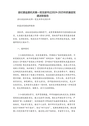 县纪委监委机关第一党支部书记2024-2025年抓基层党建述职报告.docx