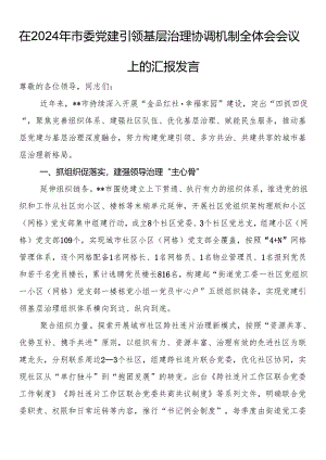 在2024年市委党建引领基层治理协调机制全体会会议上的汇报发言.docx