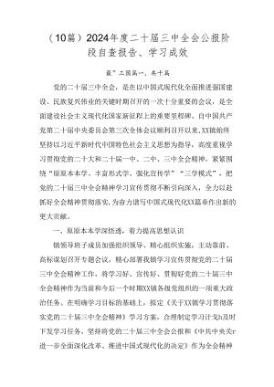 （10篇）2024年度二十届三中全会公报阶段自查报告、学习成效.docx