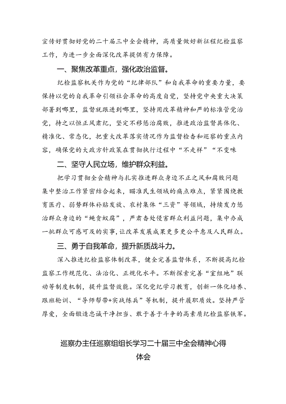 (9篇)基层巡察干部学习党的二十届三中全会精神研讨发言(详细版).docx_第2页