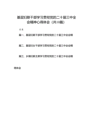 （10篇）基层妇联干部学习贯彻党的二十届三中全会精神心得体会范文精选.docx