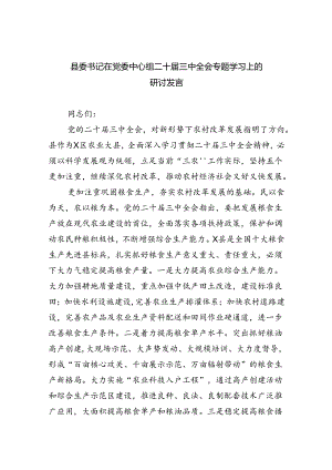 （9篇）县委书记在党委中心组二十届三中全会专题学习上的研讨发言（详细版）.docx