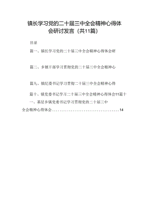 （11篇）镇长学习党的二十届三中全会精神心得体会研讨发言（详细版）.docx
