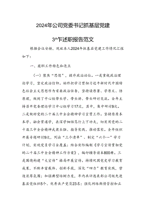 2024年公司党委书记抓基层党建工作述职报告范文.docx