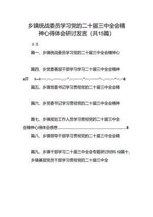 （15篇）乡镇统战委员学习党的二十届三中全会精神心得体会研讨发言范文.docx