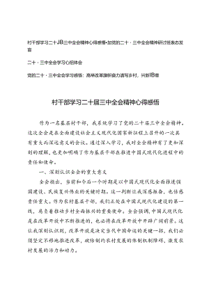 2024年9月村干部学习二十届三中全会精神心得体会感悟.docx
