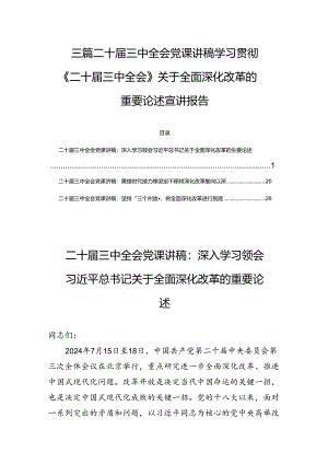 三篇二十届三中全会党课讲稿学习贯彻《二十届三中全会》关于全面深化改革的重要论述宣讲报告.docx