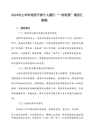 (5篇)2024年上半年党员干部个人履行“一岗双责”情况汇报稿（最新版）.docx