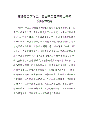 政法委员学习二十届三中全会精神心得体会研讨发言.docx