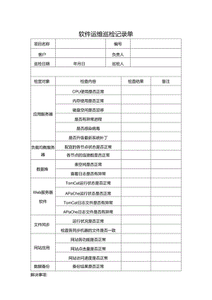 软件应用系统运维巡检记录表模板.docx