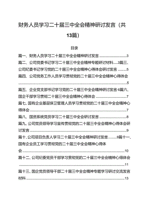 （13篇）财务人员学习二十届三中全会精神研讨发言范文.docx