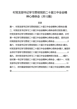 村党支部书记学习贯彻党的二十届三中全会精神心得体会（共12篇）.docx