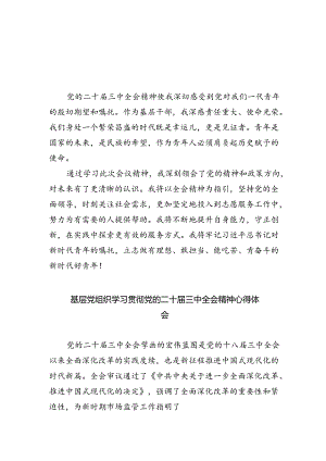 基层干部学习贯彻党的二十届三中全会精神心得体会（共8篇）.docx
