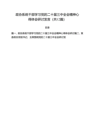 政协系统干部学习党的二十届三中全会精神心得体会研讨发言（共12篇）.docx