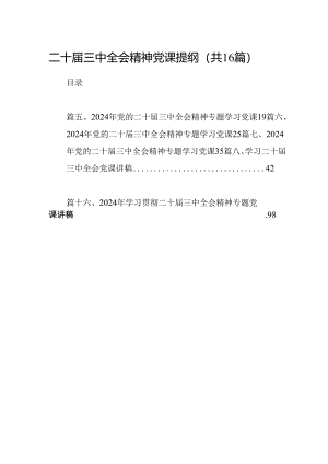 (16篇)二十届三中全会精神党课提纲（精编版）.docx