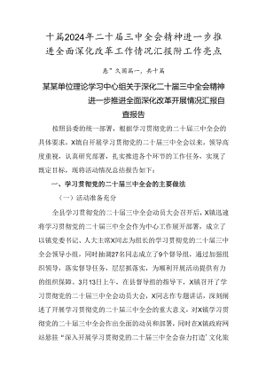 十篇2024年二十届三中全会精神进一步推进全面深化改革工作情况汇报附工作亮点.docx
