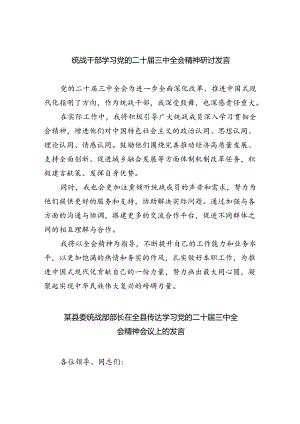 （9篇）统战干部学习党的二十届三中全会精神研讨发言（详细版）.docx