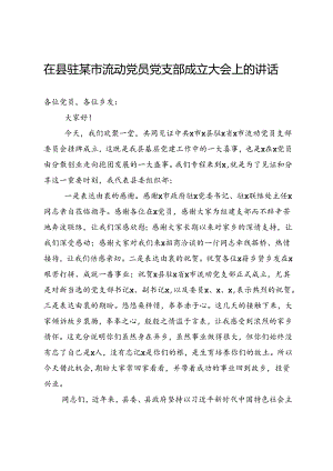 在县驻某市流动党员党支部成立大会上的讲话.docx
