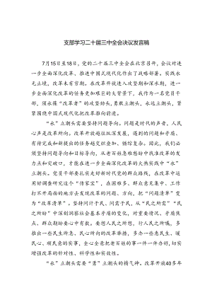 （9篇）支部学习二十届三中全会决议发言稿（精选）.docx