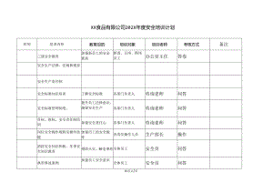 XX食品有限公司202X年度安全培训计划（2024年）.docx