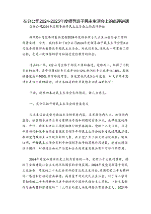 在分公司2024-2025年度领导班子民主生活会上的点评讲话.docx