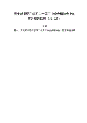 党支部书记在学习二十届三中全会精神会上的宣讲稿讲话稿12篇（精选）.docx