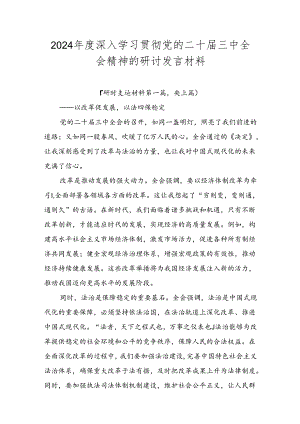 2024年度深入学习贯彻党的二十届三中全会精神的研讨发言材料.docx
