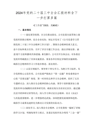 2024年党的二十届三中全会汇报材料含下一步打算多篇.docx