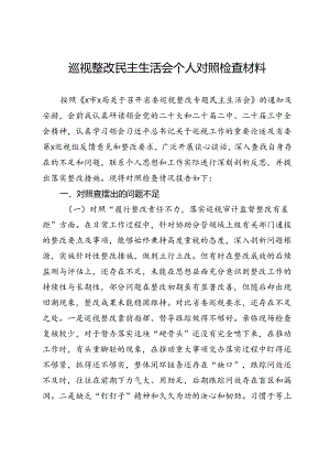 巡视整改民主生活会个人对照检查材料.docx