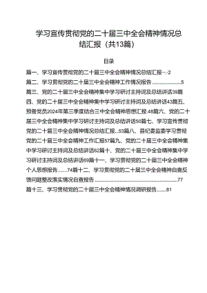 学习宣传贯彻党的二十届三中全会精神情况总结汇报（合计13份）.docx