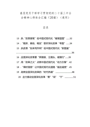 20篇基层党员干部学习贯彻党的二十届三中全会精神心得体会汇编（研讨发言）（通用）.docx