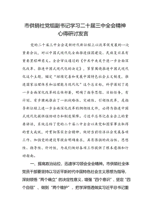 市供销社党组副书记学习二十届三中全会精神心得研讨发言.docx