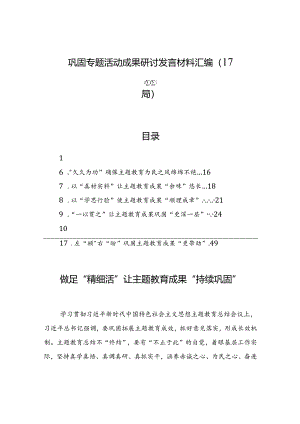 巩固专题活动成果研讨发言材料汇编（17篇）.docx