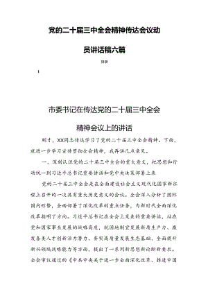 党的二十届三中全会精神传达会议动员讲话稿六篇.docx
