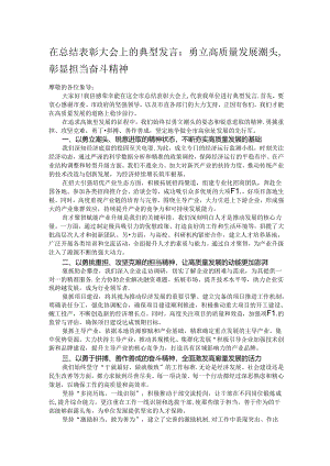 在总结表彰大会上的典型发言：勇立高质量发展潮头彰显担当奋斗精神.docx