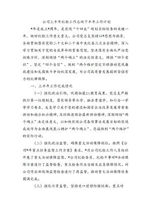 公司上半年纪检工作总结下半年工作计划.docx