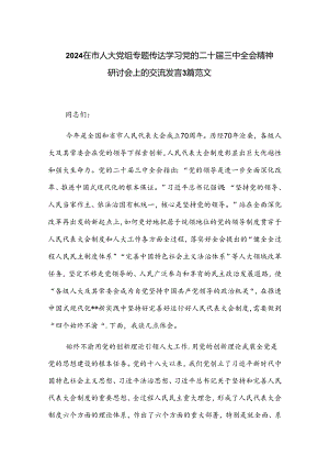 2024在市人大党组专题传达学习党的二十届三中全会精神研讨会上的交流发言3篇范文.docx