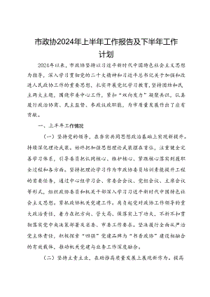 市政协2024年上半年工作报告及下半年工作计划.docx