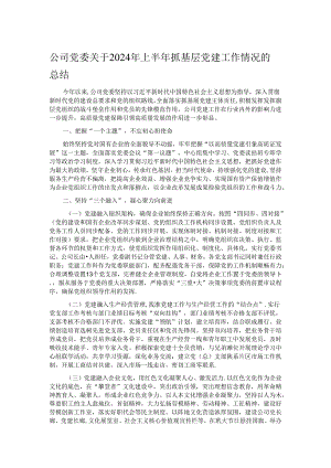 公司党委关于2024年上半年抓基层党建工作情况的总结.docx