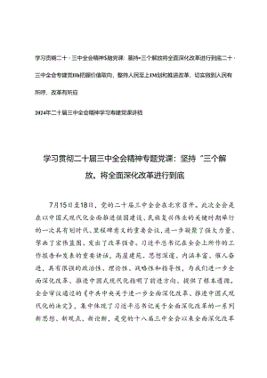 二十届三中全会专题党课：把握价值取向坚持人民至上谋划和推进改革切实做到人民有所呼、改革有所应、坚持“三个解放”将全面深化改革进行到底.docx