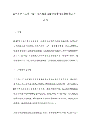 X市关于“三重一大”决策制度执行情况专项监督检查工作总结.docx
