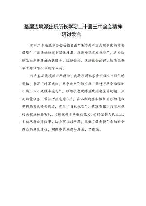 基层边境派出所所长学习二十届三中全会精神研讨发言.docx