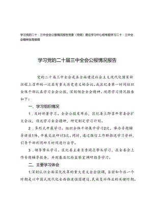 学习党的二十届三中全会公报情况报告+党委（党组）理论学习中心组专题学习二十届三中全会精神发言提纲.docx