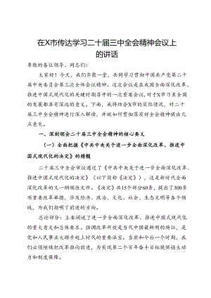 在市传达学习二十届三中全会精神会议上的讲话.docx