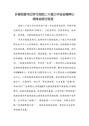 乡镇党委书记学习党的二十届三中全会精神心得体会研讨发言.docx