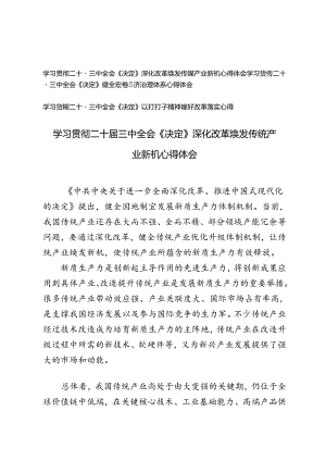 2024年学习贯彻二十届三中全会《决定》心得体会感悟.docx