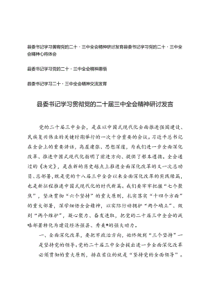 4篇 2024年县委书记学习贯彻党的二十届三中全会精神研讨发言心得体会、交流发言.docx