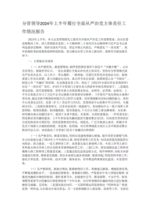 分管领导2024年上半年履行全面从严治党主体责任工作情况报告 .docx