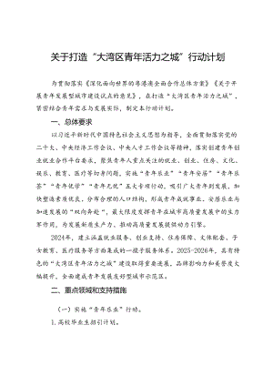 关于打造“大湾区青年活力之城”行动计划.docx